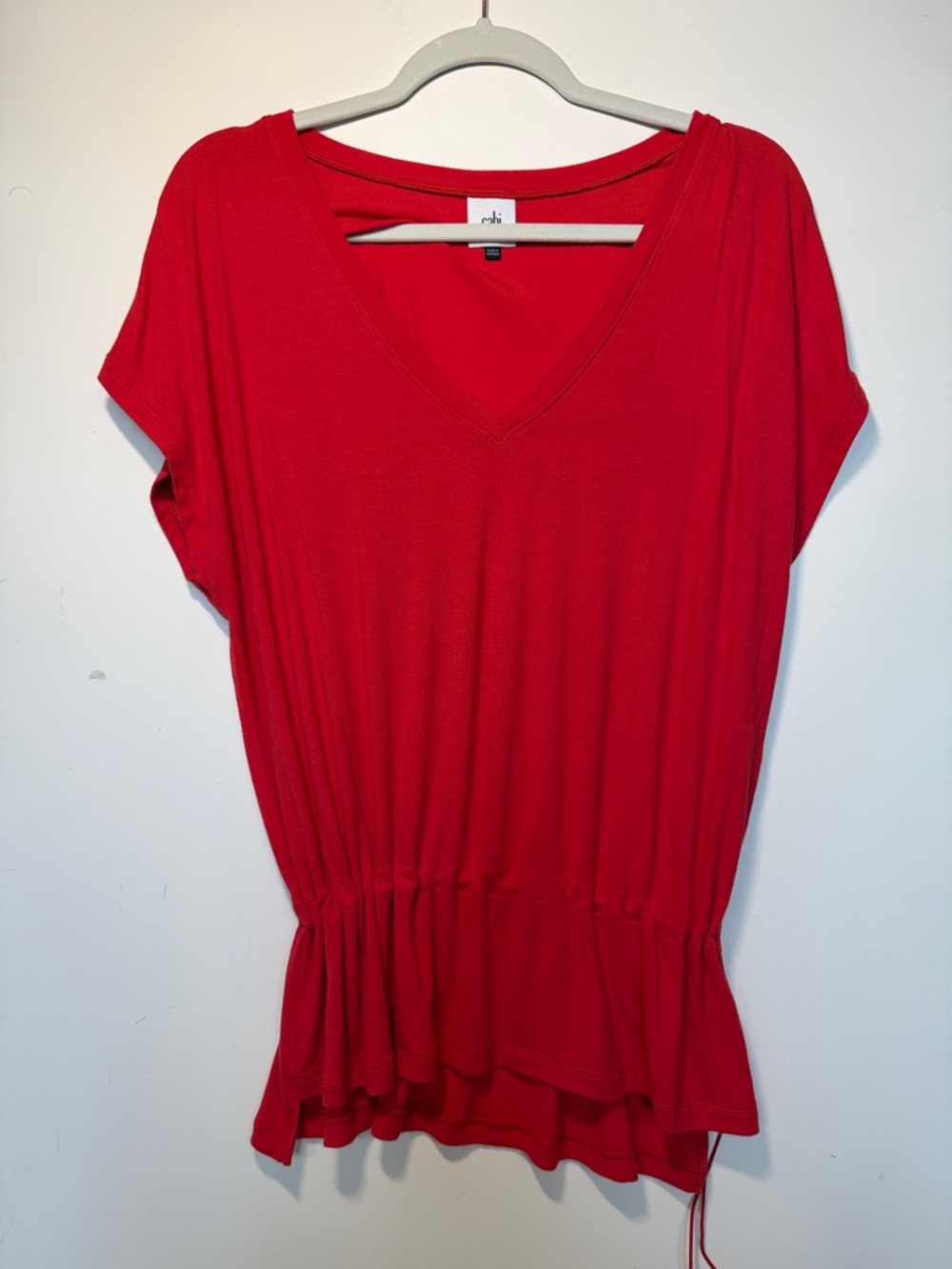 CABI Red V-Neck Drawstring Peplum Tee - EUC!